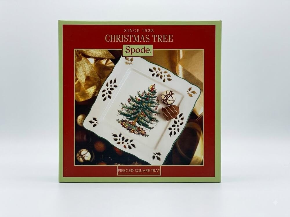 Spode Christmas Tree 7.5 Inch Pierced Square Tray New in Box | Holiday Platter
